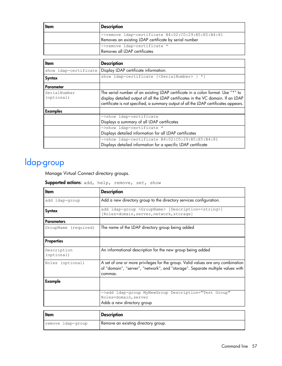 Ldap-group | HP Virtual Connect 4Gb Fibre Channel Module for c-Class BladeSystem User Manual | Page 57 / 192