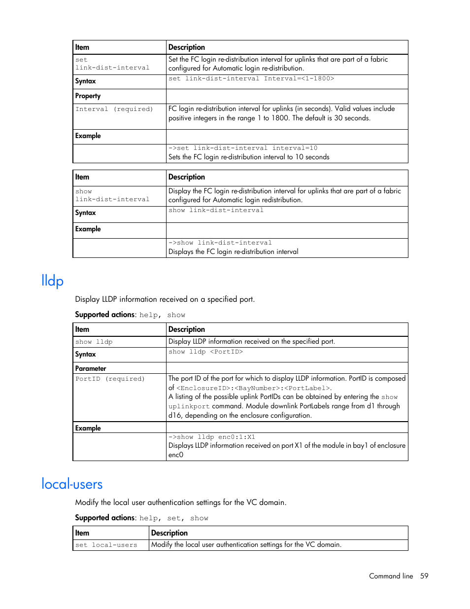 Lldp, Local-users | HP Virtual Connect 4Gb Fibre Channel Module for c-Class BladeSystem User Manual | Page 59 / 192
