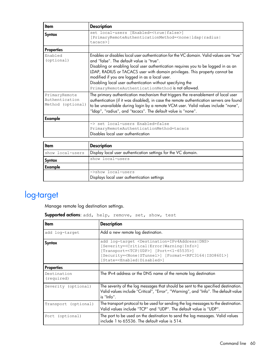 Log-target | HP Virtual Connect 4Gb Fibre Channel Module for c-Class BladeSystem User Manual | Page 60 / 192