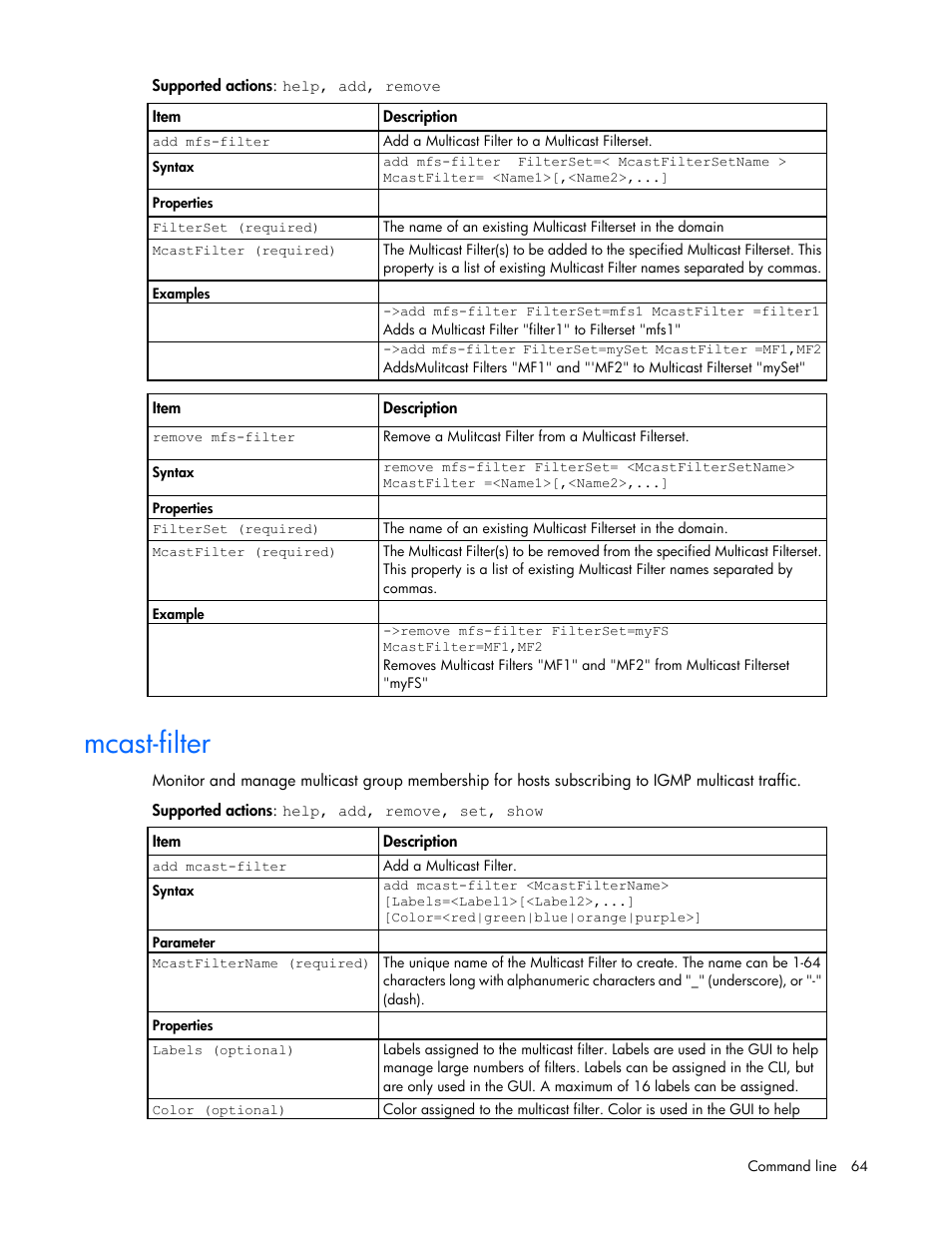 Mcast-filter | HP Virtual Connect 4Gb Fibre Channel Module for c-Class BladeSystem User Manual | Page 64 / 192