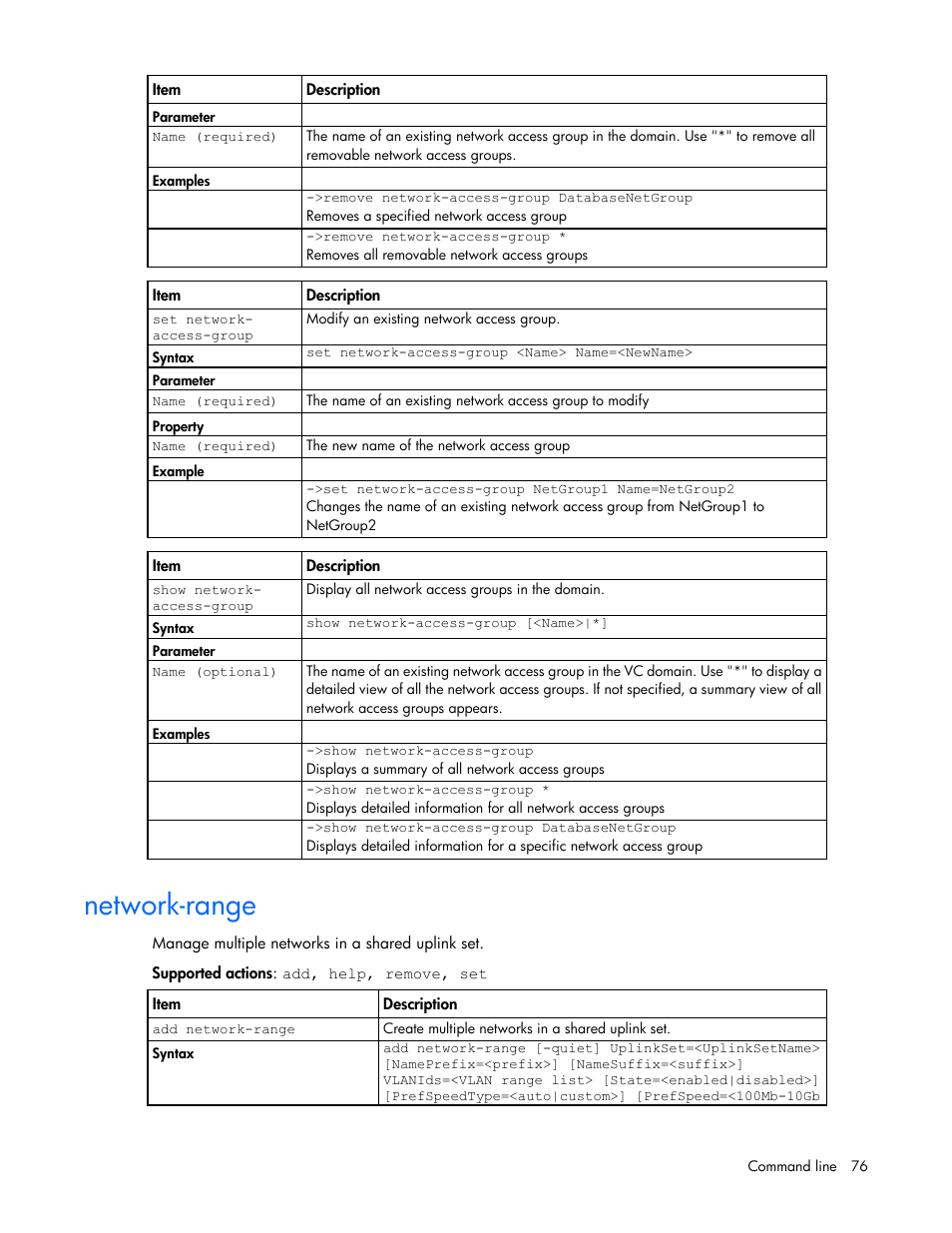 Network-range | HP Virtual Connect 4Gb Fibre Channel Module for c-Class BladeSystem User Manual | Page 76 / 192