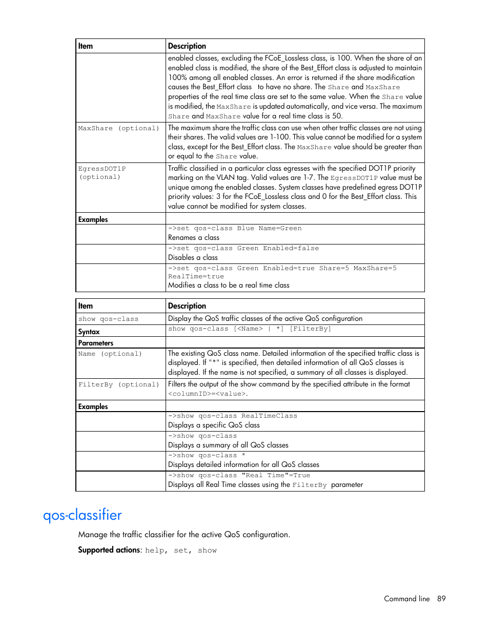 Qos-classifier | HP Virtual Connect 4Gb Fibre Channel Module for c-Class BladeSystem User Manual | Page 89 / 192