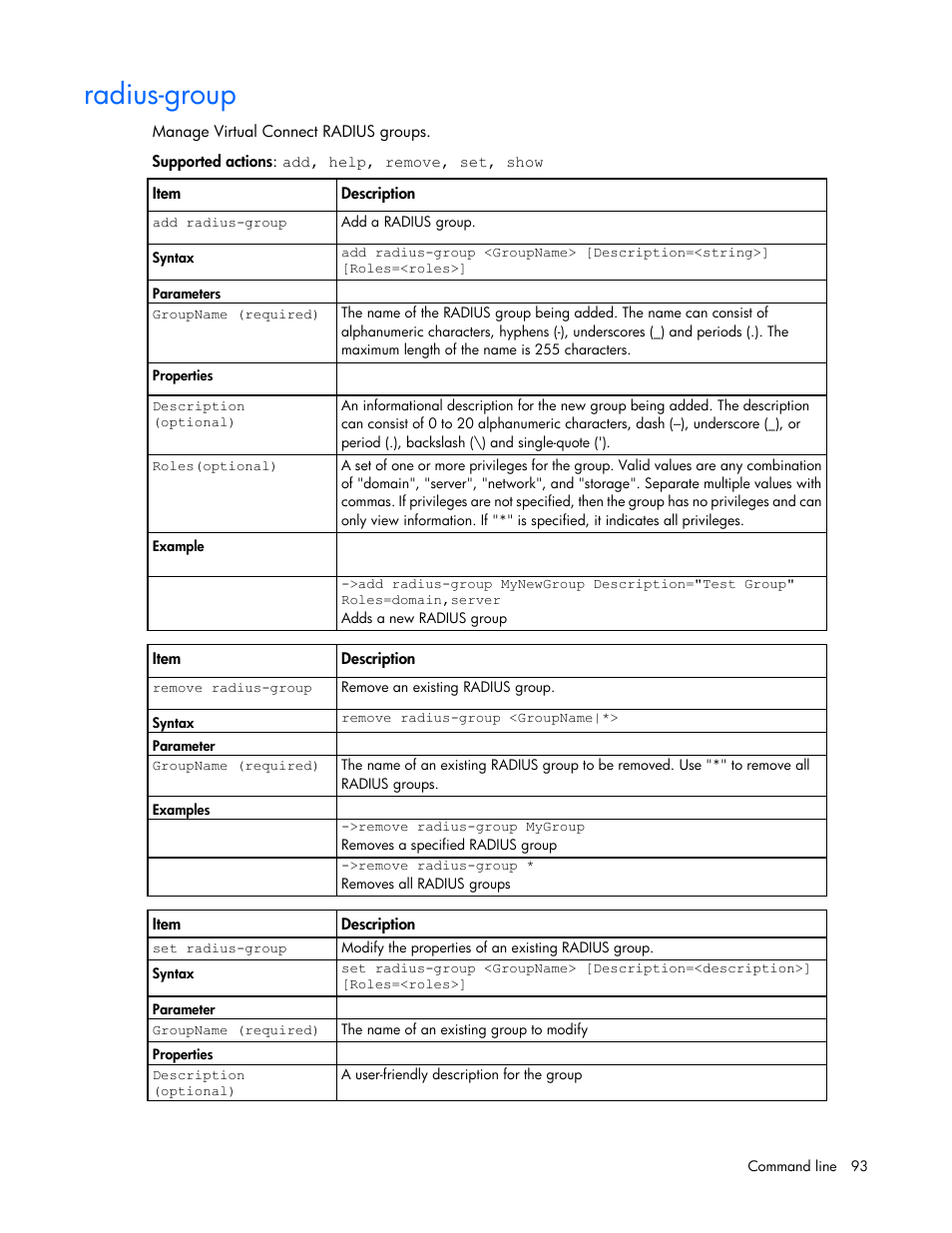 Radius-group | HP Virtual Connect 4Gb Fibre Channel Module for c-Class BladeSystem User Manual | Page 93 / 192