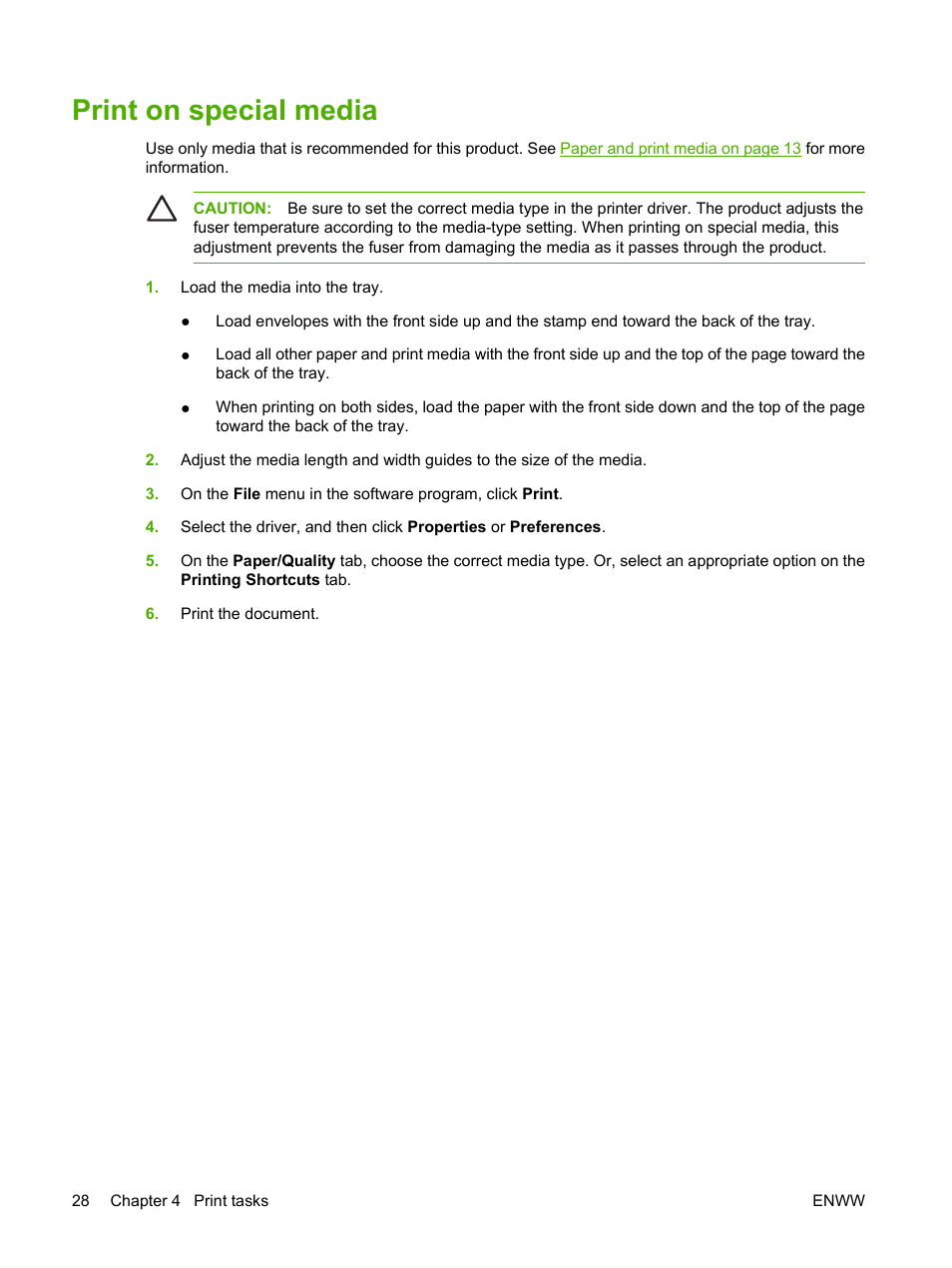 Print on special media | HP Color LaserJet CP1215 Printer User Manual | Page 36 / 122