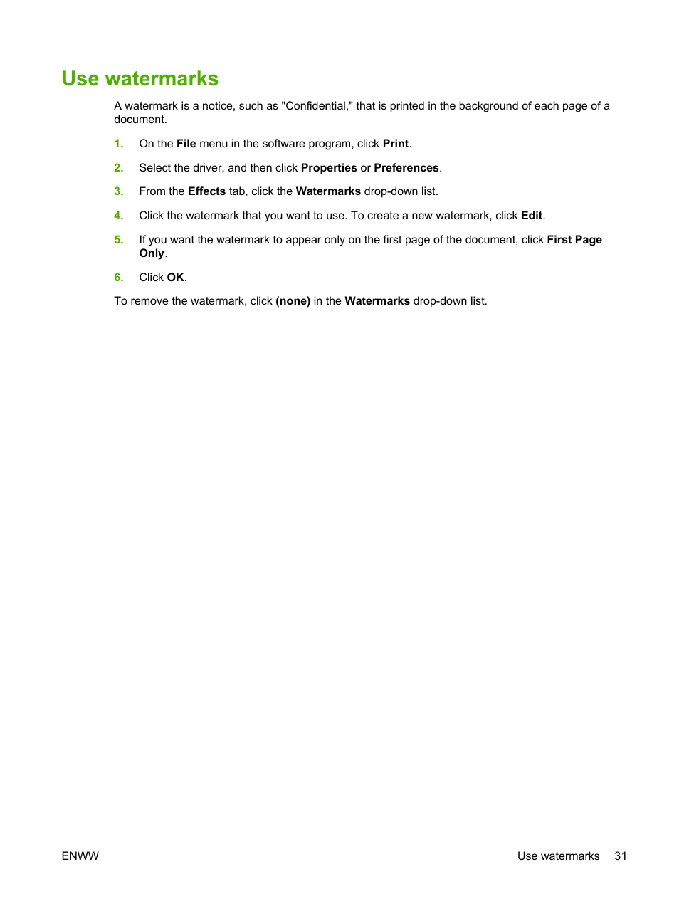 Use watermarks | HP Color LaserJet CP1215 Printer User Manual | Page 39 / 122