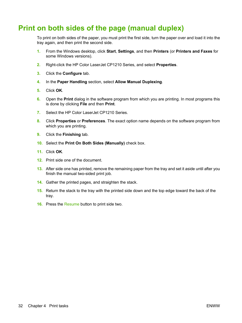 Print on both sides of the page (manual duplex) | HP Color LaserJet CP1215 Printer User Manual | Page 40 / 122