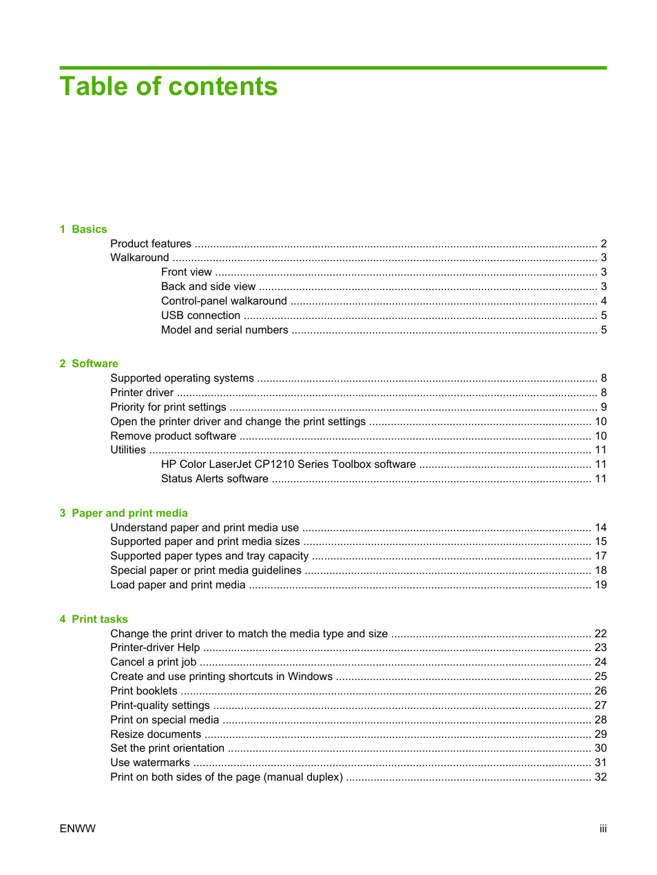 HP Color LaserJet CP1215 Printer User Manual | Page 5 / 122