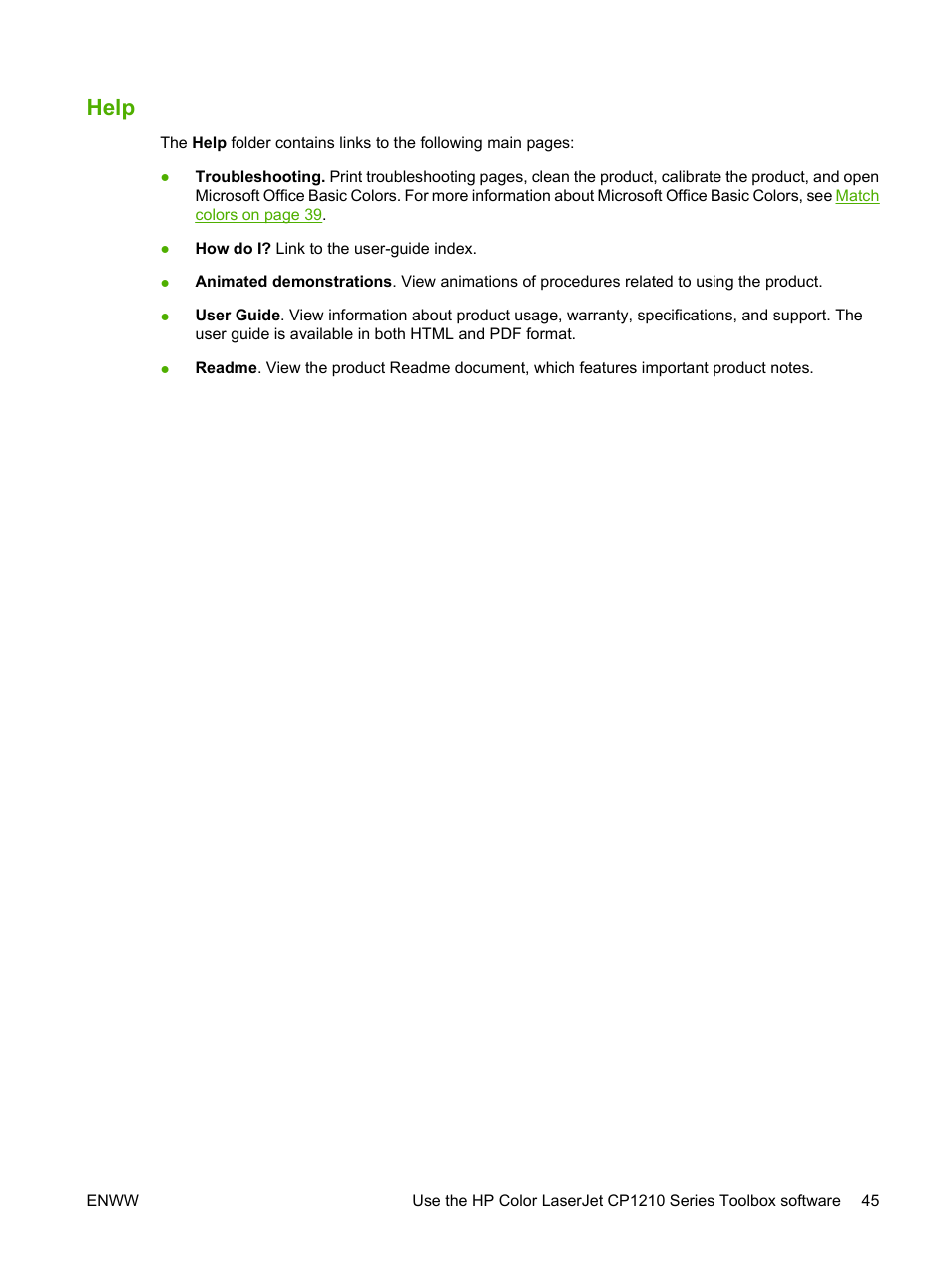 Help | HP Color LaserJet CP1215 Printer User Manual | Page 53 / 122