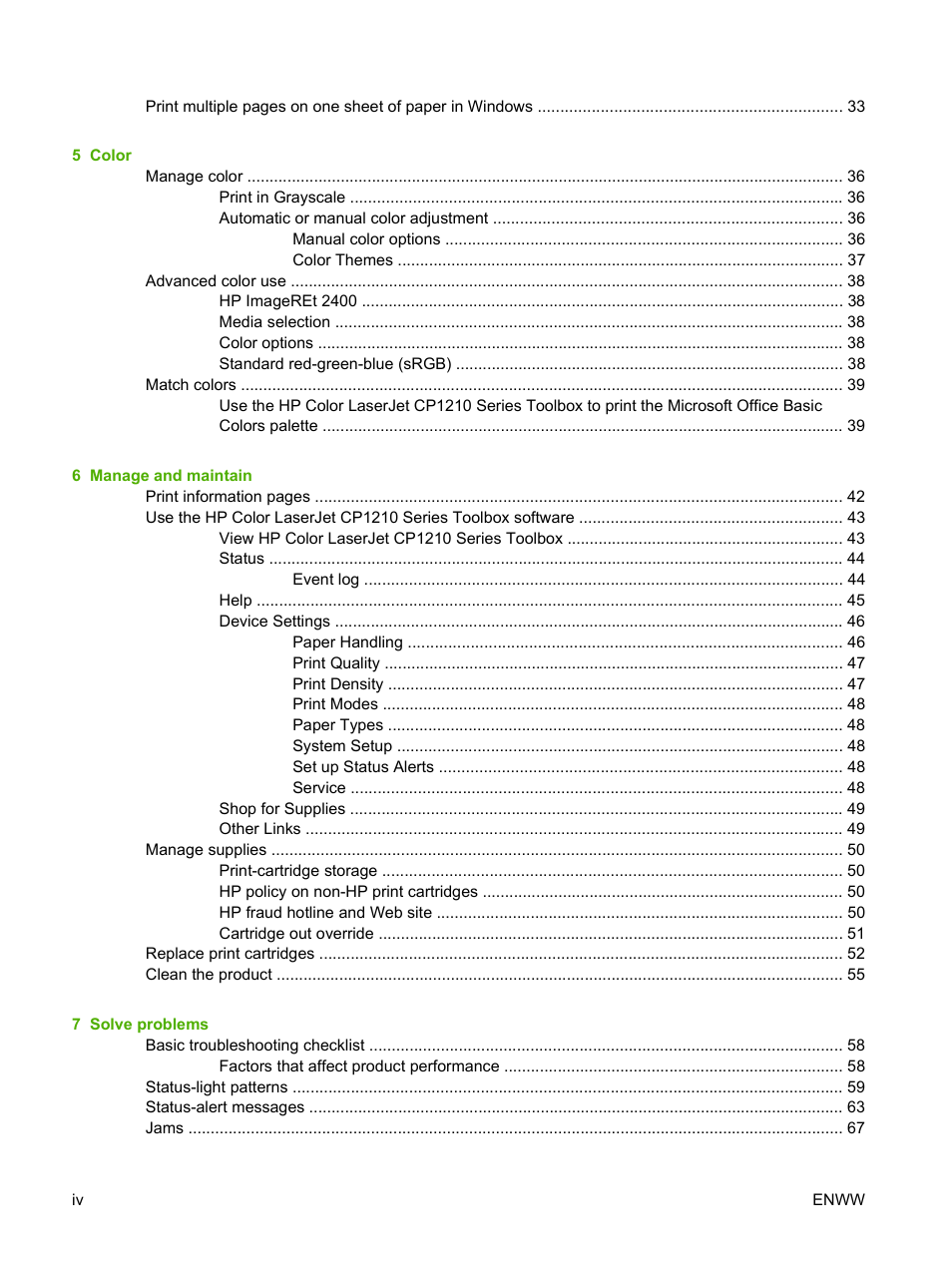 HP Color LaserJet CP1215 Printer User Manual | Page 6 / 122