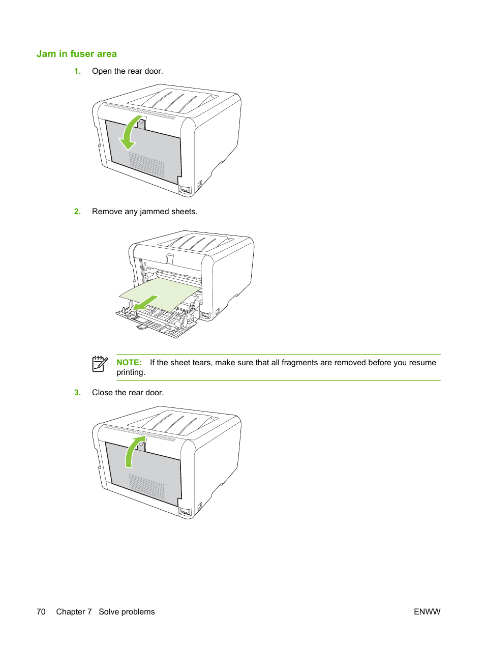 Jam in fuser area | HP Color LaserJet CP1215 Printer User Manual | Page 78 / 122