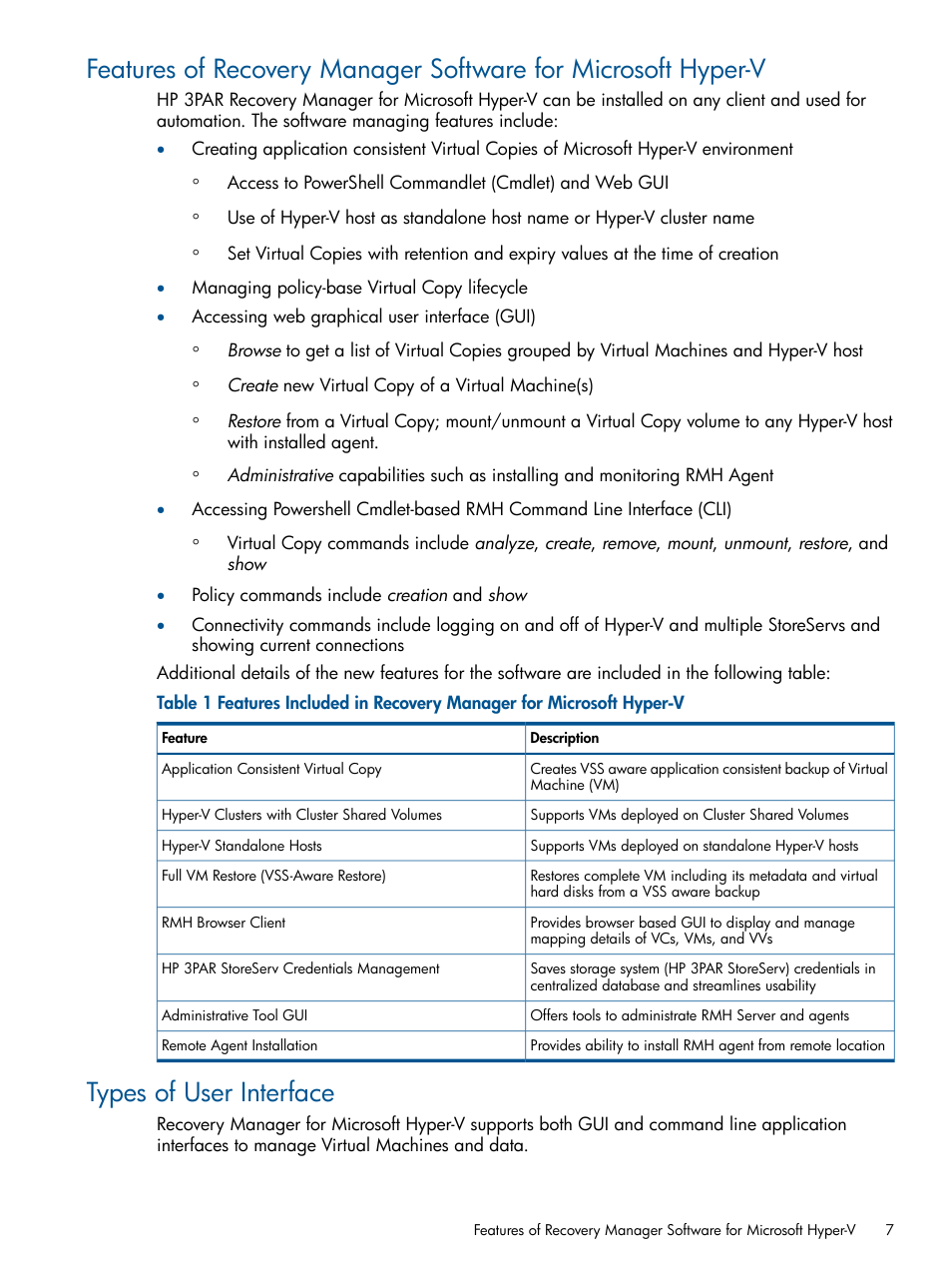 Types of user interface | HP 3PAR Recovery Manager Software User Manual | Page 7 / 91