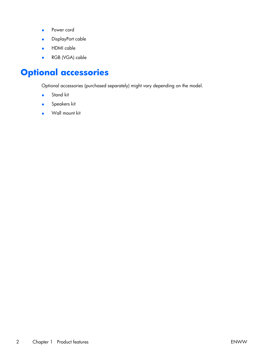 Optional accessories | HP LD4210 42-inch LCD Digital Signage Display User Manual | Page 10 / 105