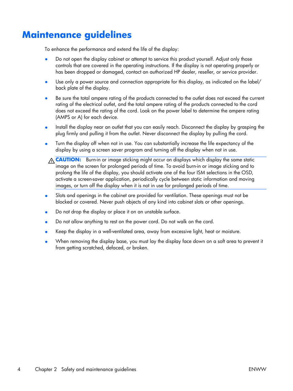 Maintenance guidelines | HP LD4210 42-inch LCD Digital Signage Display User Manual | Page 12 / 105