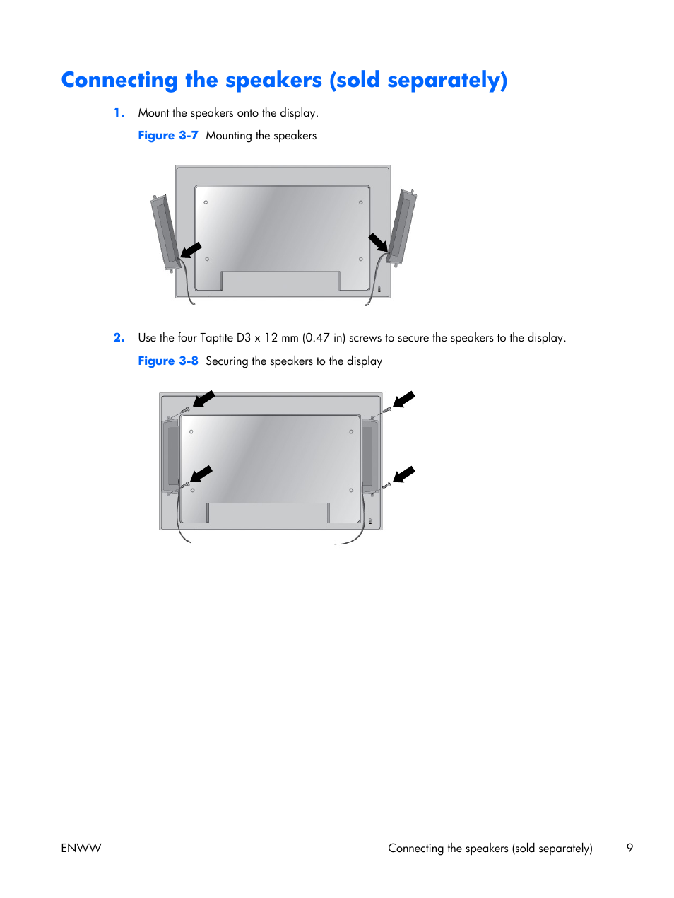 Connecting the speakers (sold separately) | HP LD4210 42-inch LCD Digital Signage Display User Manual | Page 17 / 105