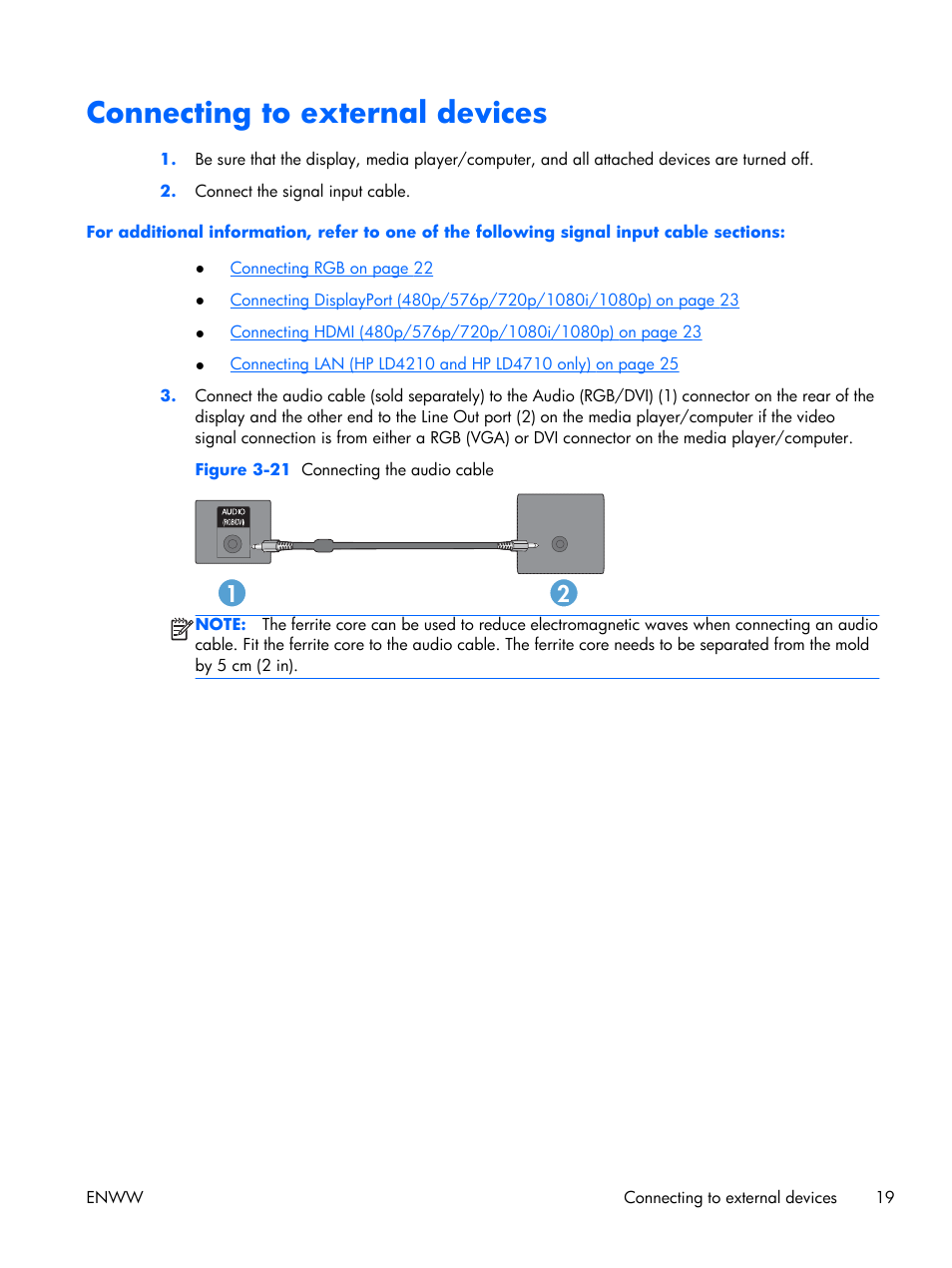 Connecting to external devices | HP LD4210 42-inch LCD Digital Signage Display User Manual | Page 27 / 105