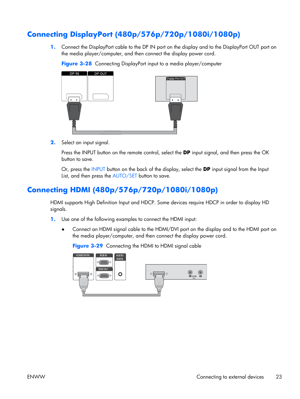 Connecting hdmi (480p/576p/720p/1080i/1080p) | HP LD4210 42-inch LCD Digital Signage Display User Manual | Page 31 / 105