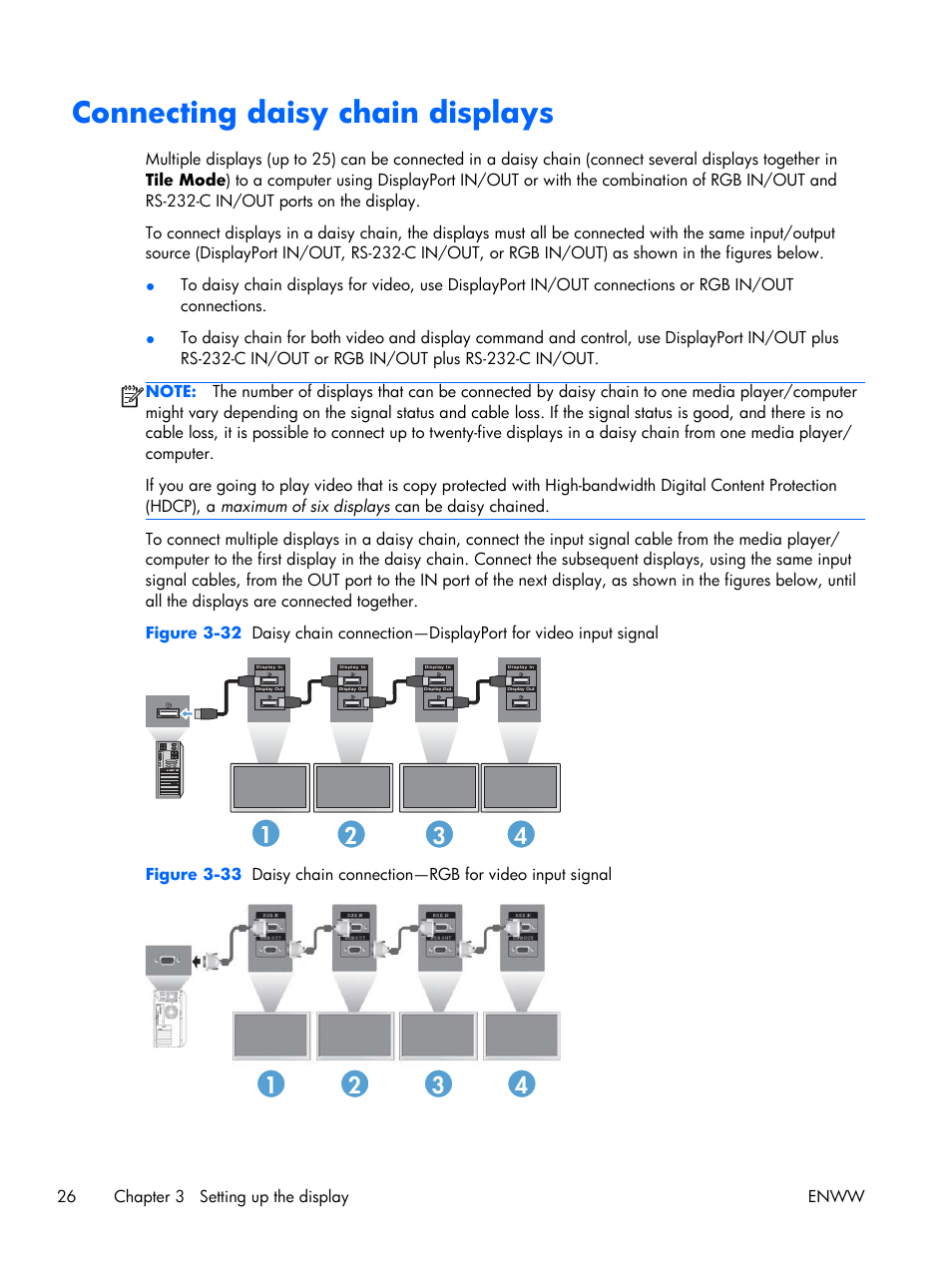 Connecting daisy chain displays | HP LD4210 42-inch LCD Digital Signage Display User Manual | Page 34 / 105