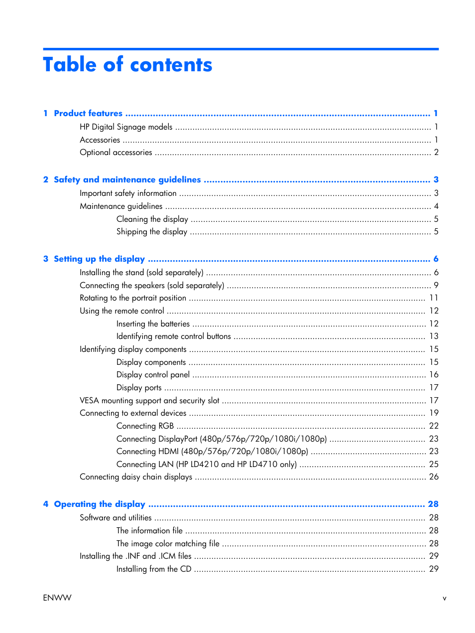 HP LD4210 42-inch LCD Digital Signage Display User Manual | Page 5 / 105