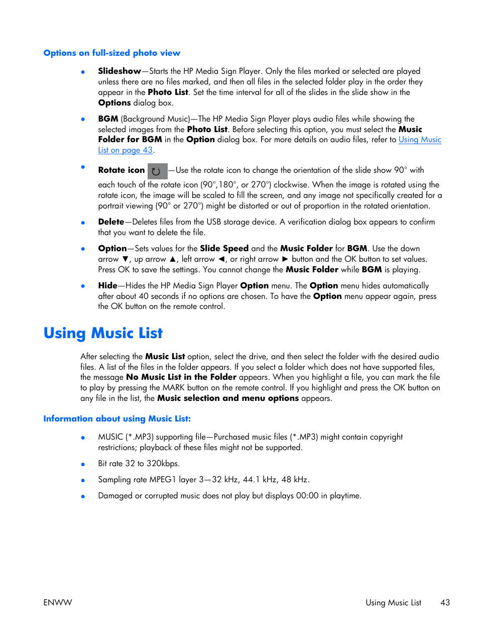 Using music list | HP LD4210 42-inch LCD Digital Signage Display User Manual | Page 51 / 105