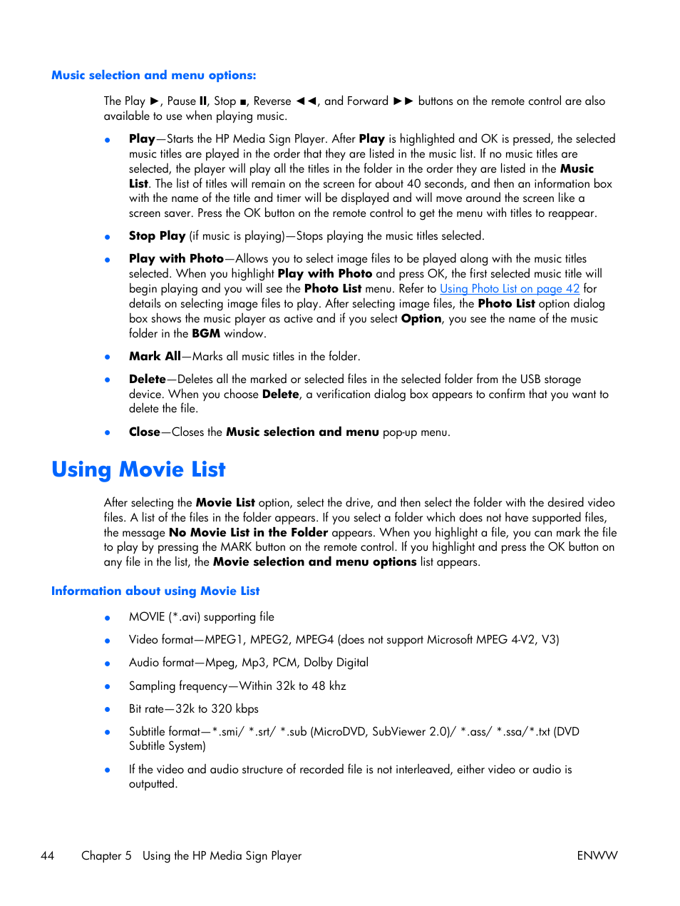 Using movie list | HP LD4210 42-inch LCD Digital Signage Display User Manual | Page 52 / 105