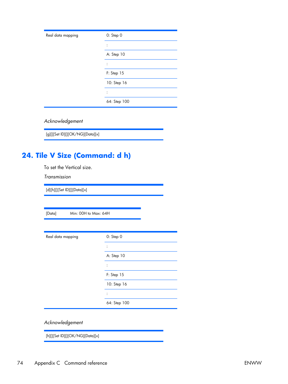 Tile v size (command: d h) | HP LD4210 42-inch LCD Digital Signage Display User Manual | Page 82 / 105