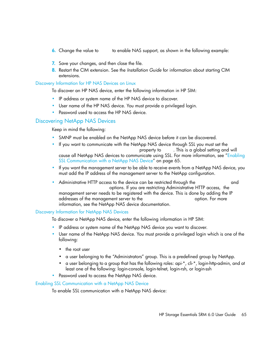 Discovering netapp nas devices, Discovery information for hp nas devices on linux, Discovery information for netapp nas devices | Discovering netapp nas, Devices | HP Storage Essentials Enterprise Edition Software User Manual | Page 103 / 798