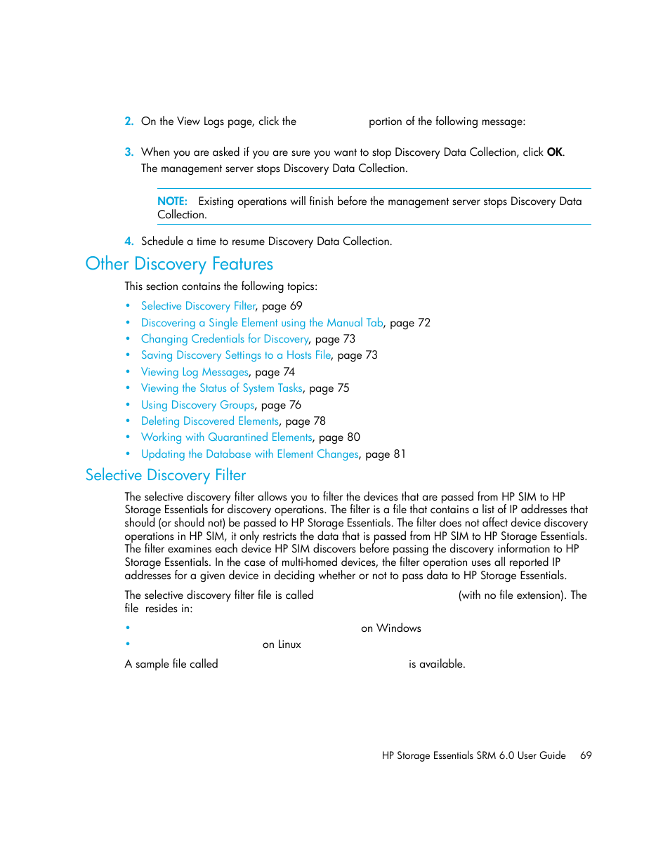 Other discovery features, Selective discovery filter | HP Storage Essentials Enterprise Edition Software User Manual | Page 107 / 798