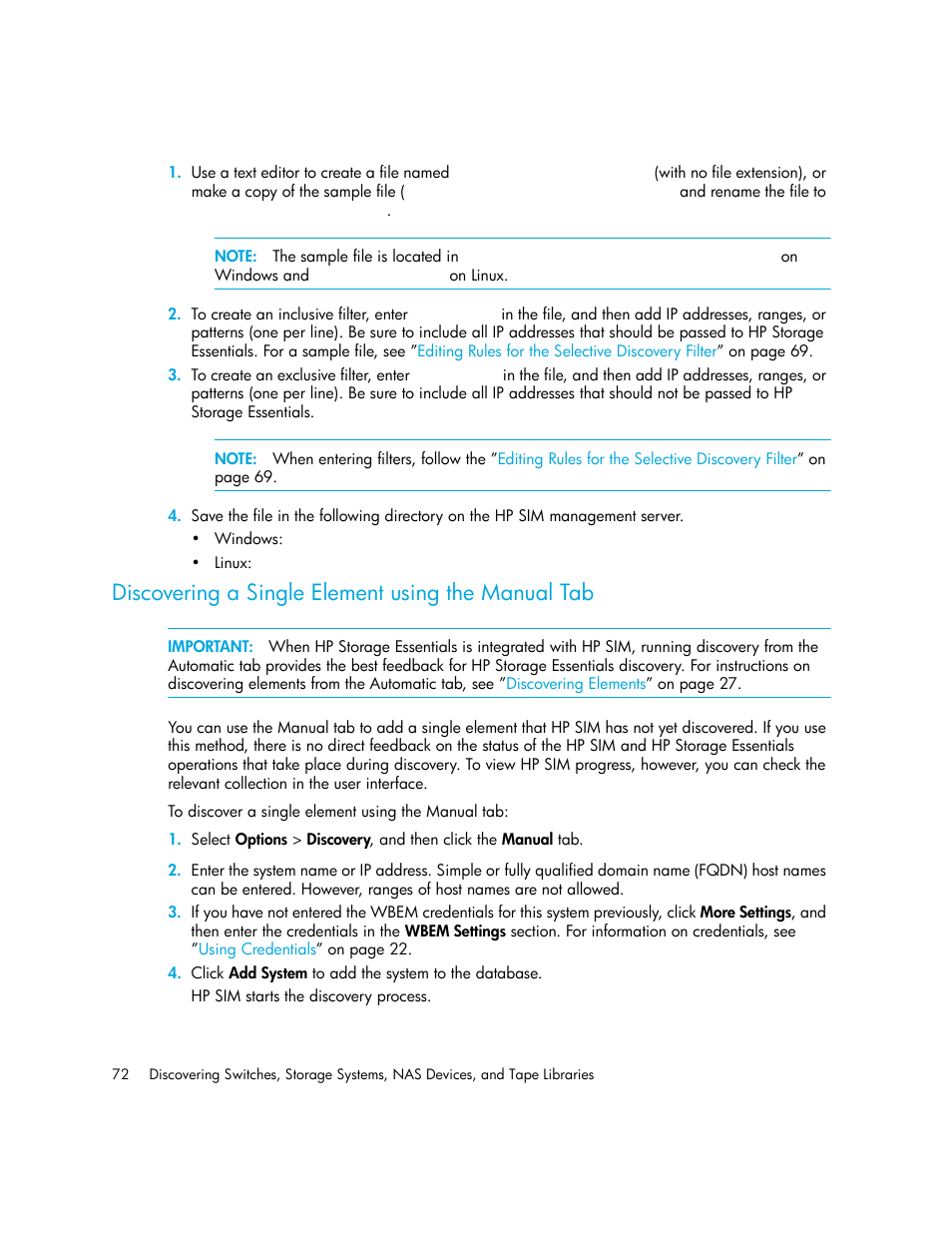 Discovering a single element using the manual tab | HP Storage Essentials Enterprise Edition Software User Manual | Page 110 / 798