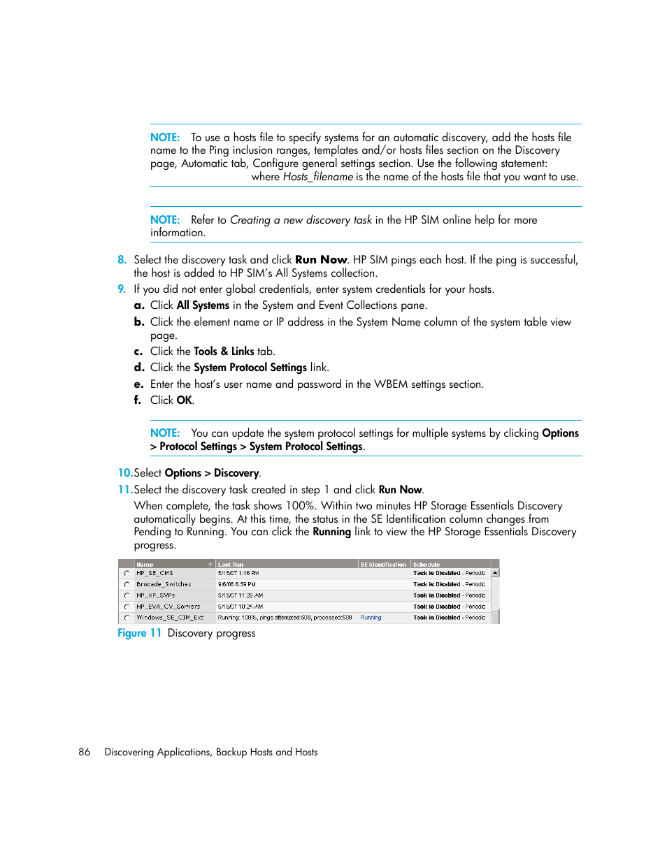 11 discovery progress | HP Storage Essentials Enterprise Edition Software User Manual | Page 124 / 798
