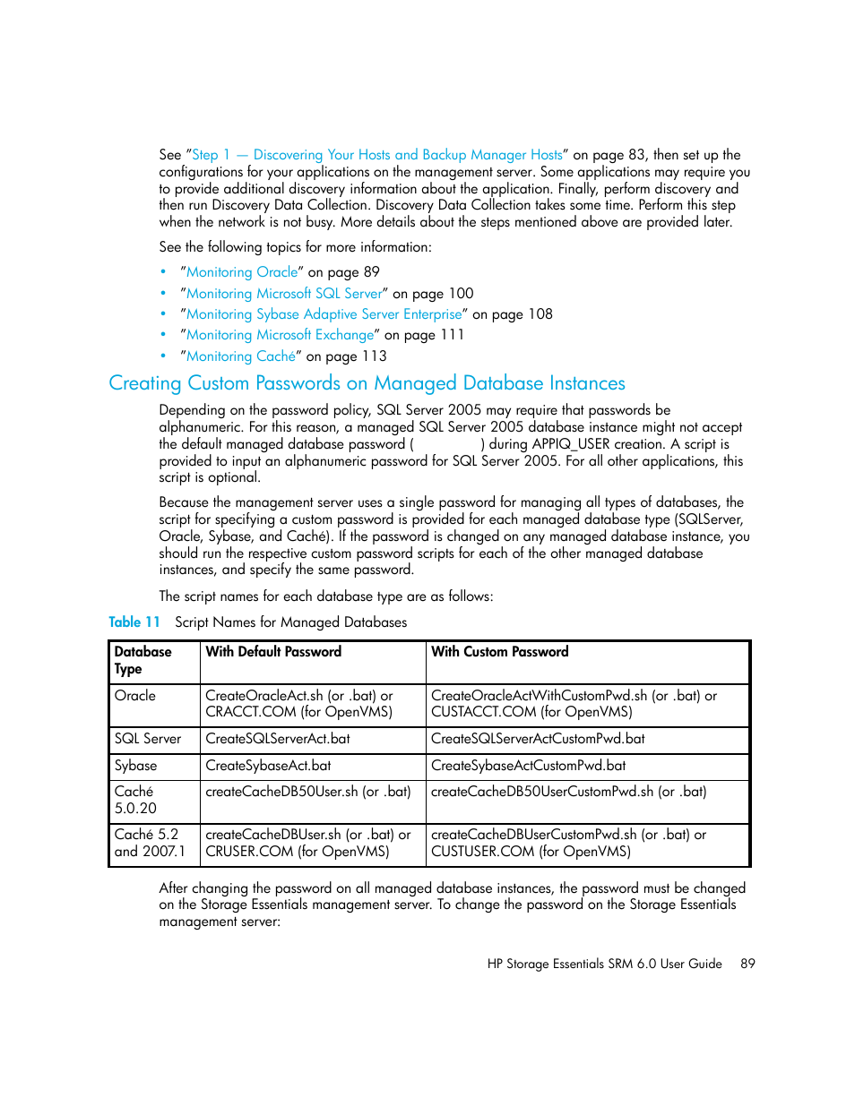 11 script names for managed databases | HP Storage Essentials Enterprise Edition Software User Manual | Page 127 / 798
