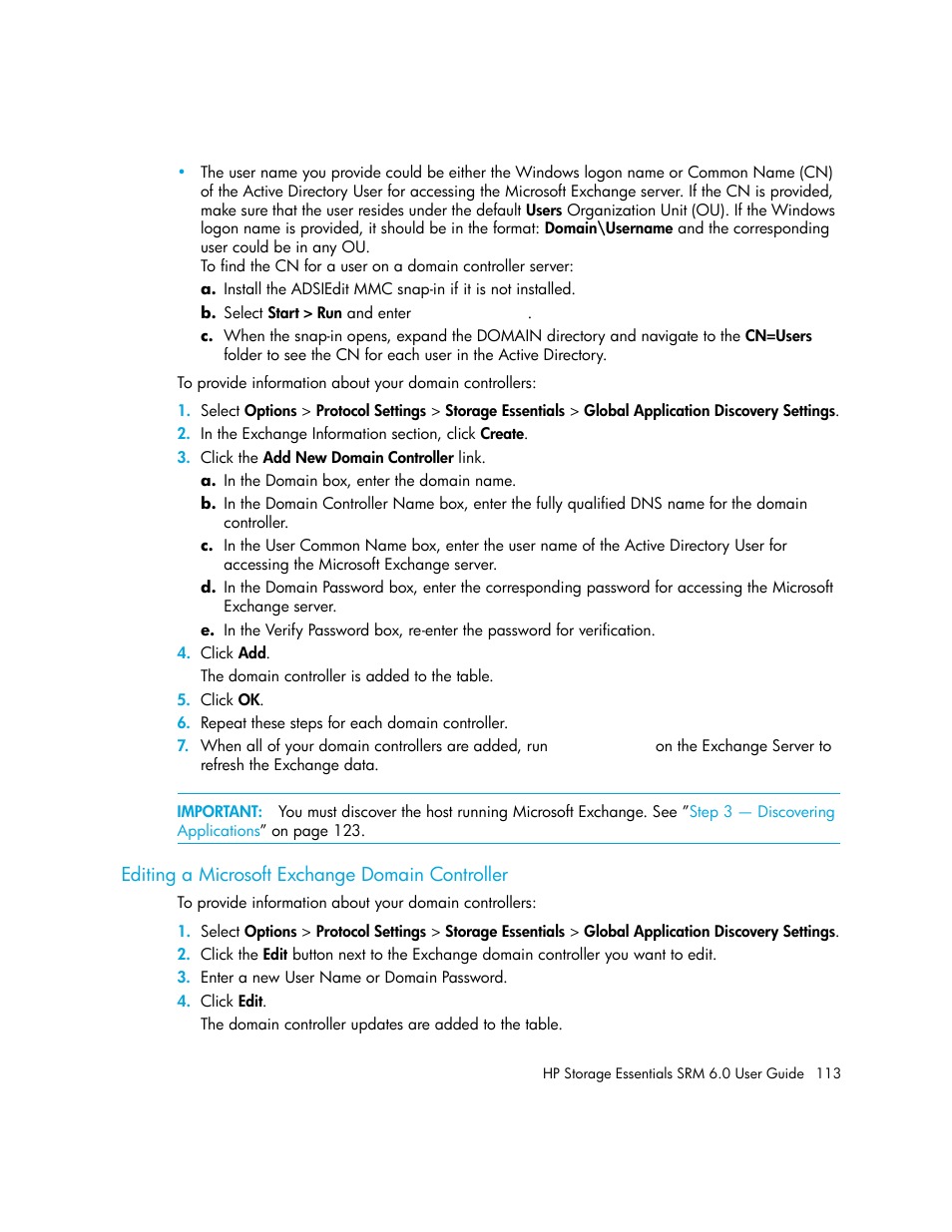 Editing a microsoft exchange domain controller | HP Storage Essentials Enterprise Edition Software User Manual | Page 151 / 798