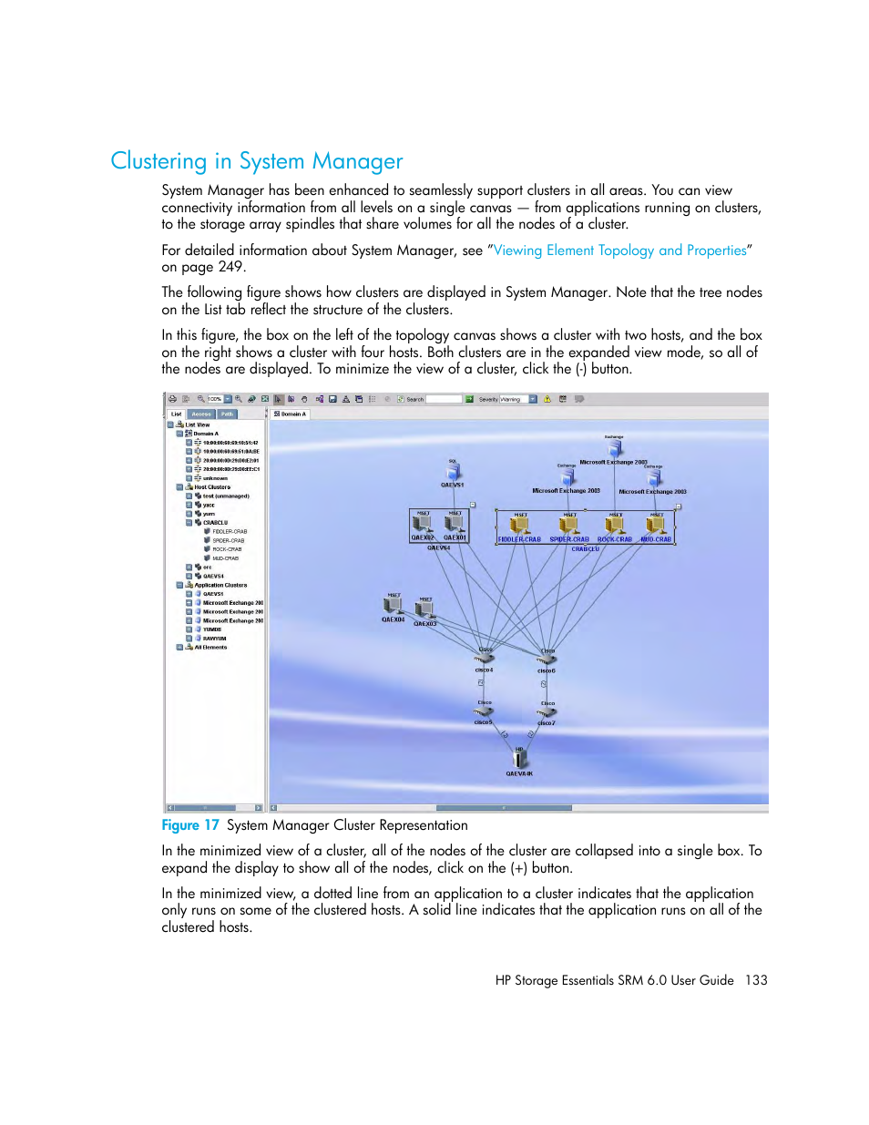 Clustering in system manager, 17 system manager cluster representation | HP Storage Essentials Enterprise Edition Software User Manual | Page 171 / 798