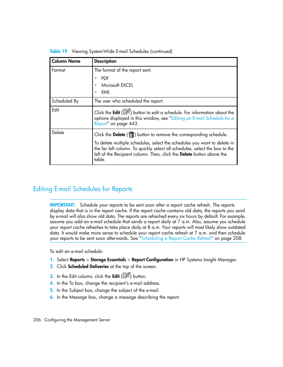 Editing e-mail schedules for reports | HP Storage Essentials Enterprise Edition Software User Manual | Page 244 / 798