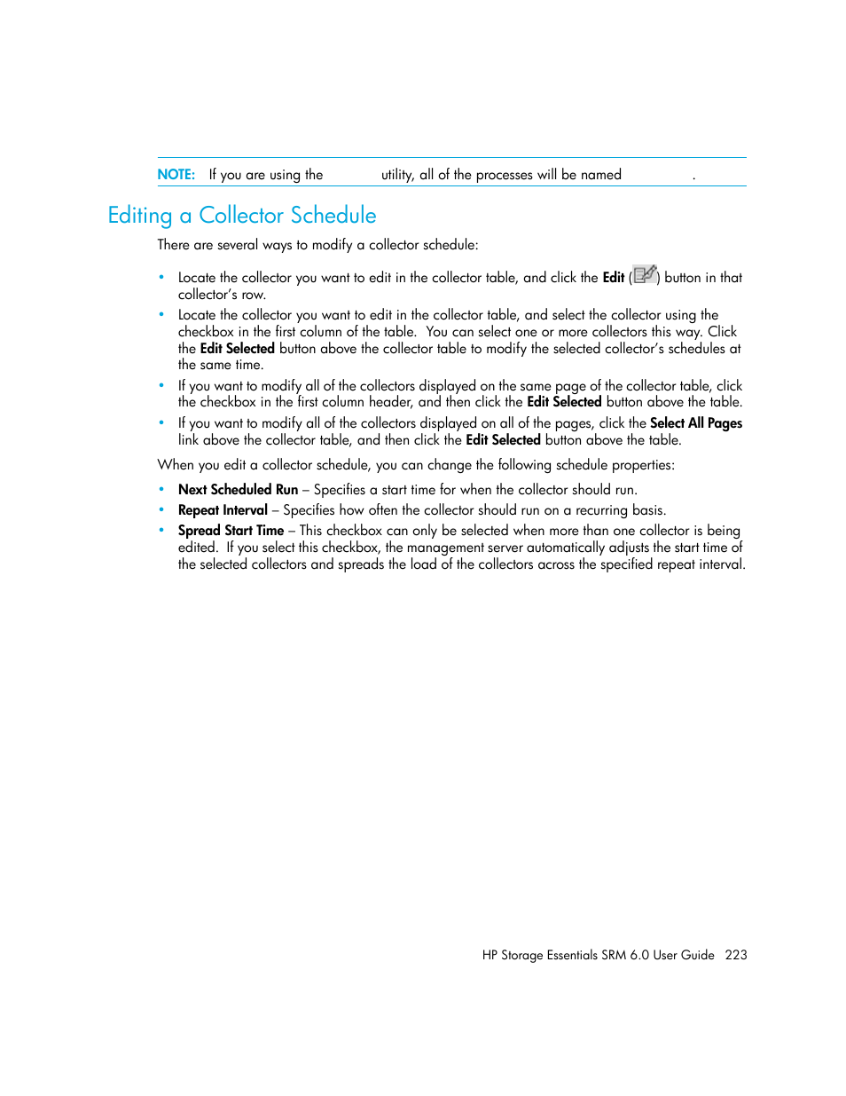 Editing a collector schedule, Editing a, Collector schedule | HP Storage Essentials Enterprise Edition Software User Manual | Page 261 / 798
