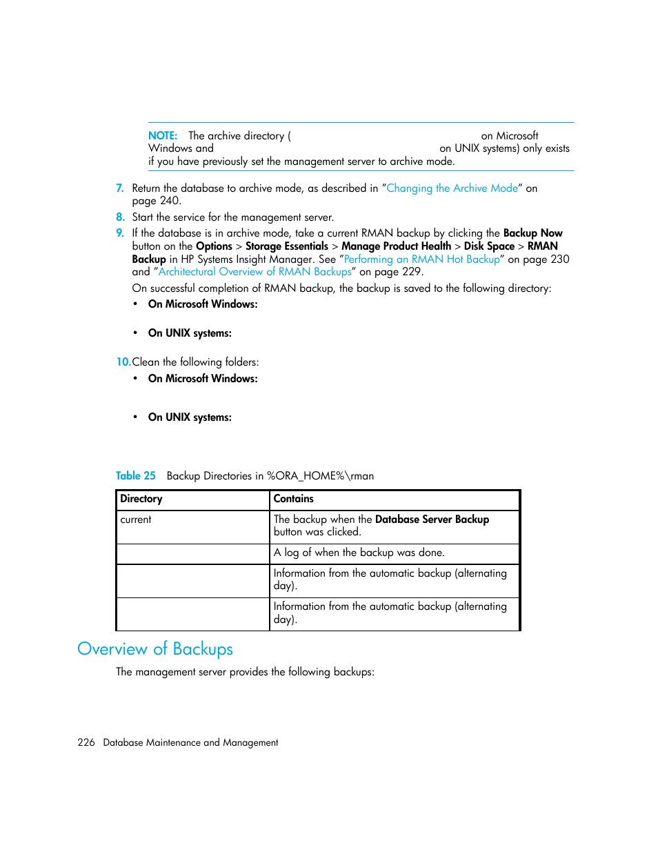 Overview of backups, 25 backup directories in %ora_home%\rman | HP Storage Essentials Enterprise Edition Software User Manual | Page 264 / 798