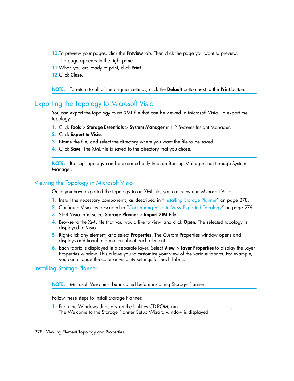 Exporting the topology to microsoft visio, Viewing the topology in microsoft visio, Installing storage planner | HP Storage Essentials Enterprise Edition Software User Manual | Page 316 / 798