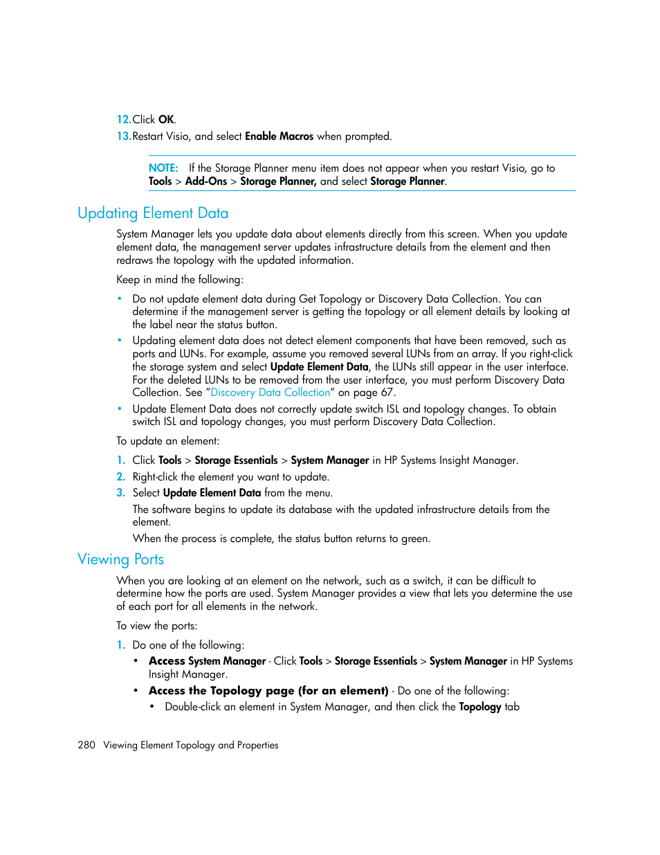 Updating element data, Viewing ports | HP Storage Essentials Enterprise Edition Software User Manual | Page 318 / 798