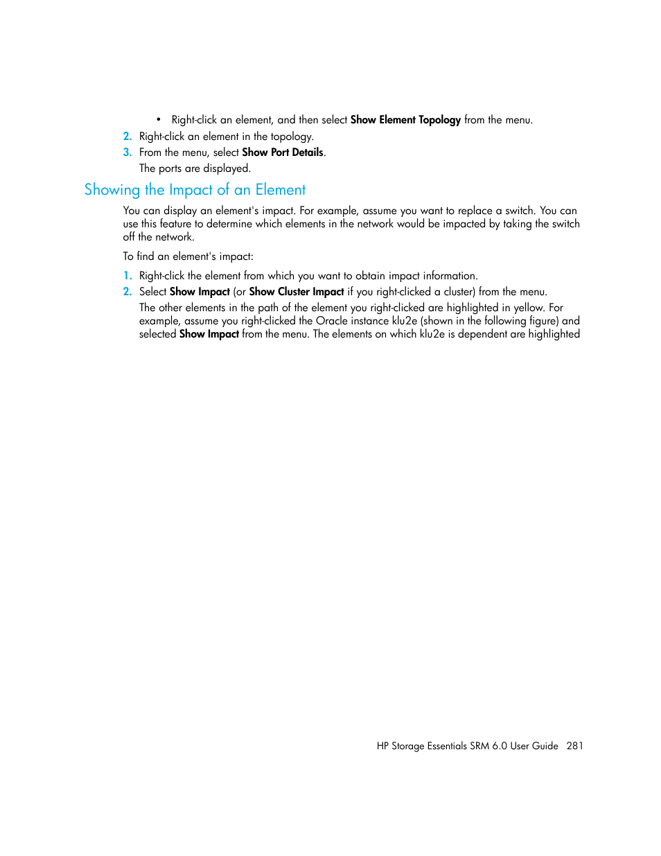 Showing the impact of an element, Showing the impact of an, Element | HP Storage Essentials Enterprise Edition Software User Manual | Page 319 / 798