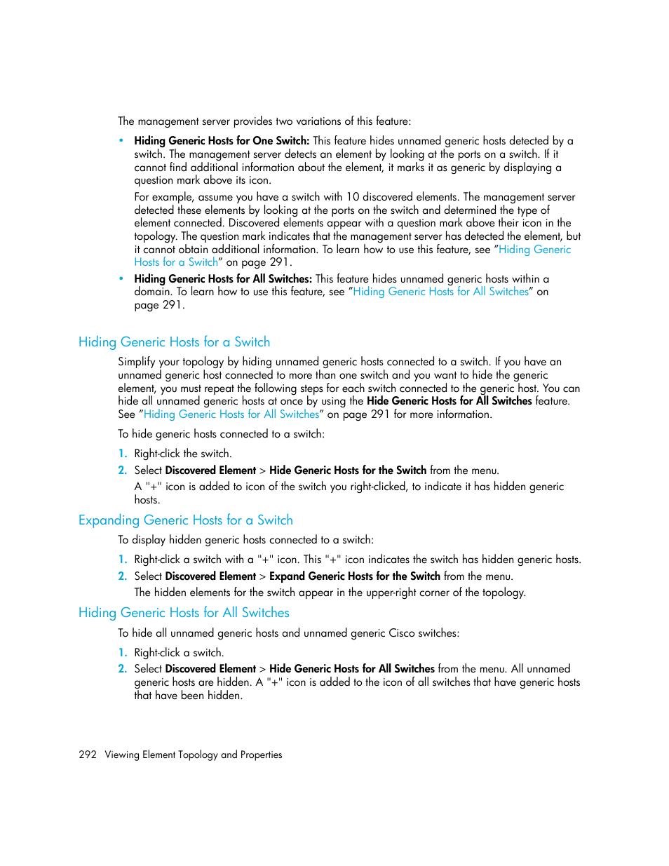 Hiding generic hosts for a switch, Expanding generic hosts for a switch, Hiding generic hosts for all switches | Expanding generic hosts for, A switch | HP Storage Essentials Enterprise Edition Software User Manual | Page 330 / 798