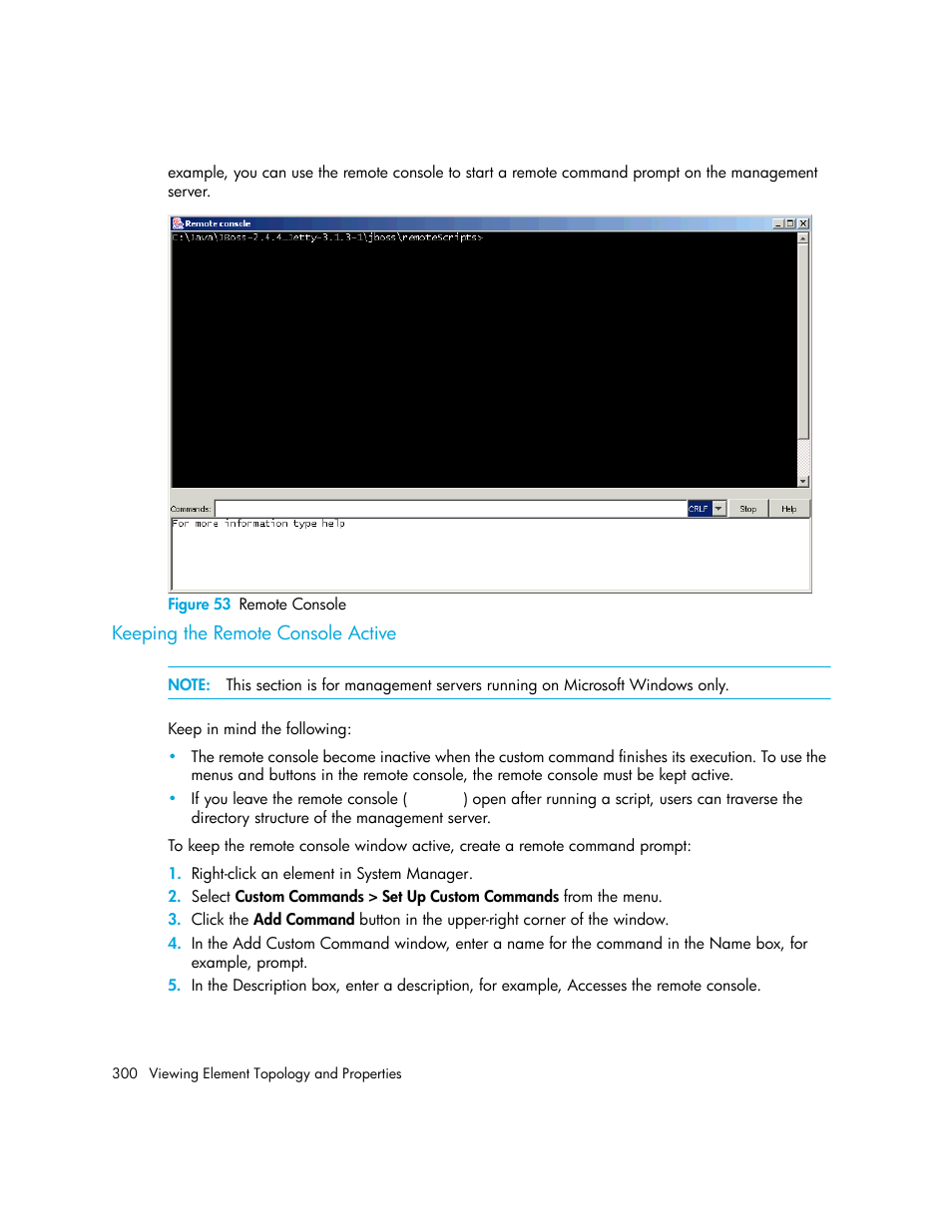 Keeping the remote console active, 53 remote console | HP Storage Essentials Enterprise Edition Software User Manual | Page 338 / 798