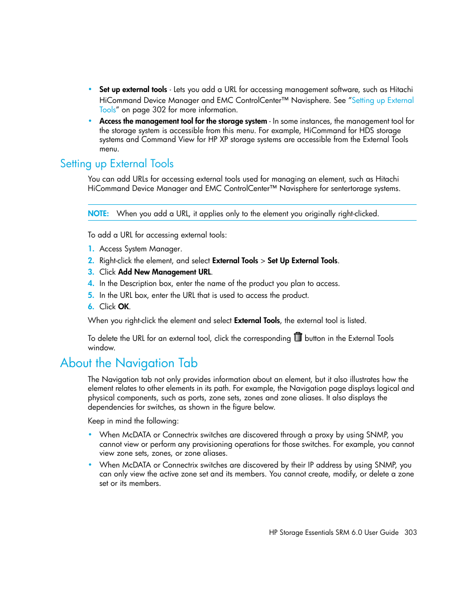 Setting up external tools, About the navigation tab, About the navigation | HP Storage Essentials Enterprise Edition Software User Manual | Page 341 / 798