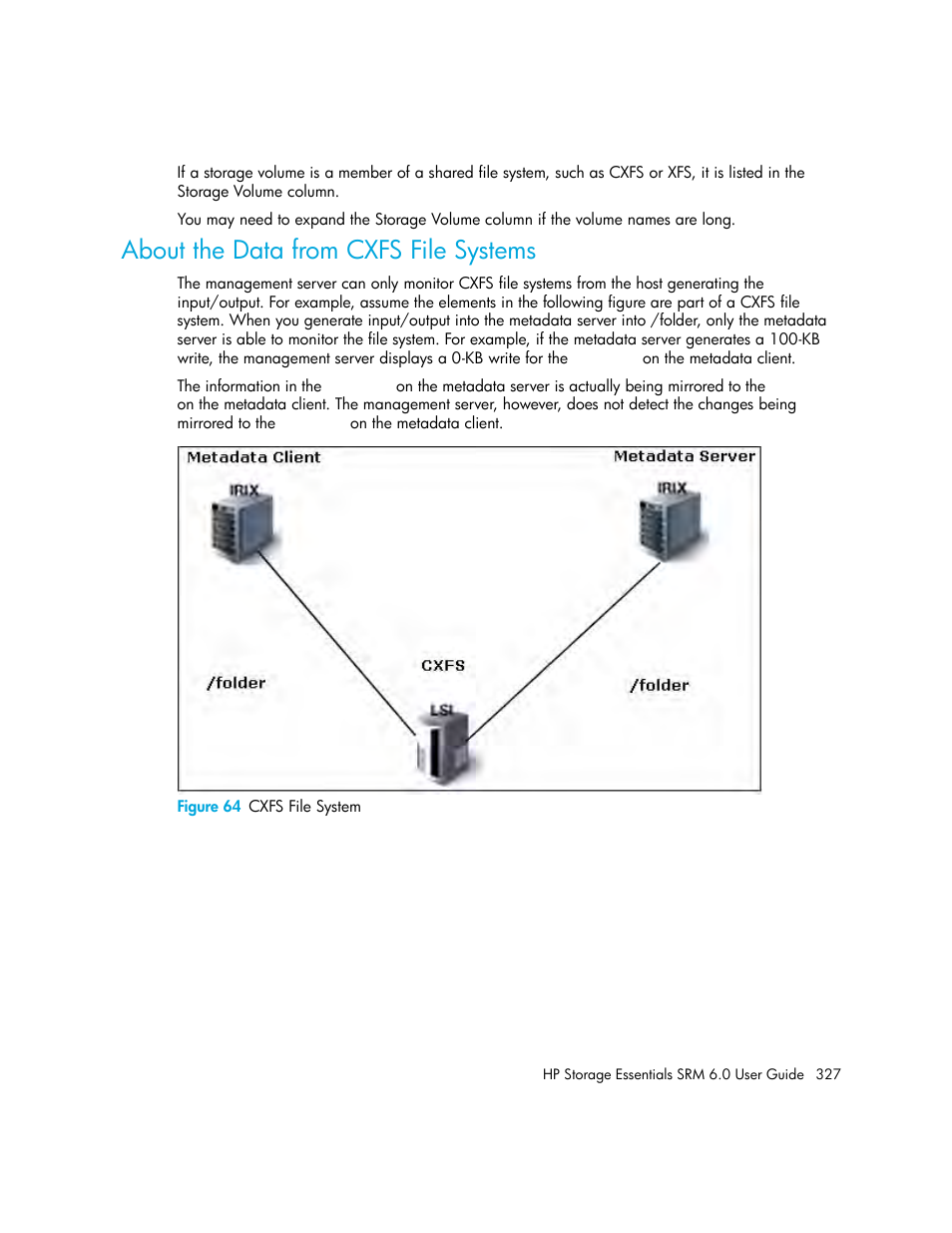 About the data from cxfs file systems, 64 cxfs file system | HP Storage Essentials Enterprise Edition Software User Manual | Page 365 / 798