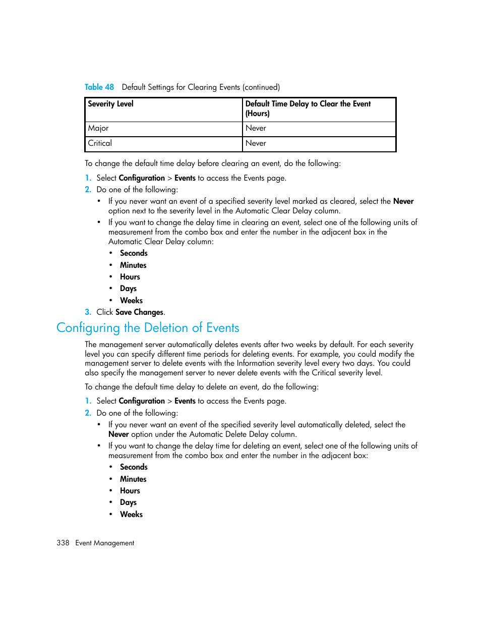 Configuring the deletion of events | HP Storage Essentials Enterprise Edition Software User Manual | Page 376 / 798