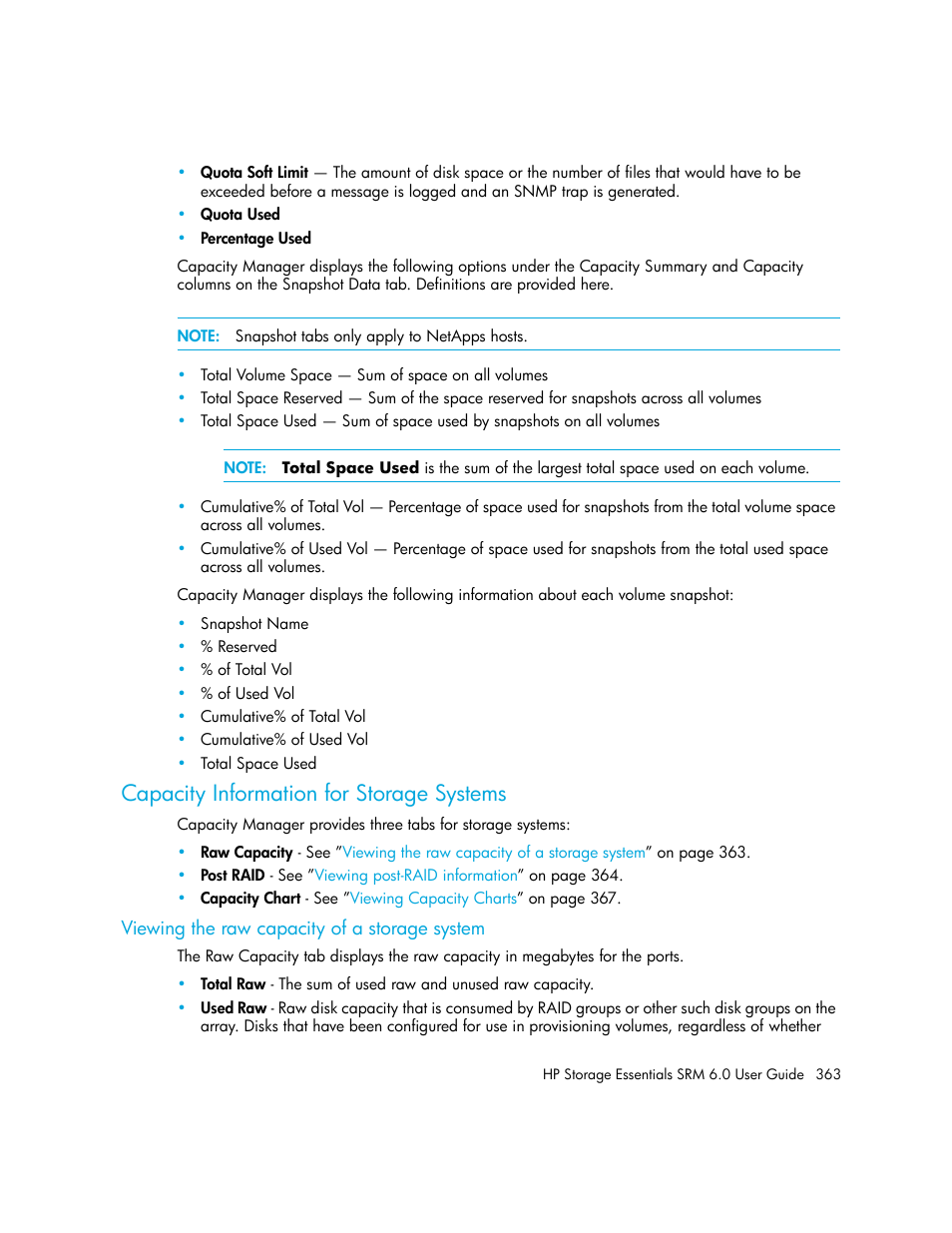 Capacity information for storage systems, Viewing the raw capacity of a storage system | HP Storage Essentials Enterprise Edition Software User Manual | Page 401 / 798