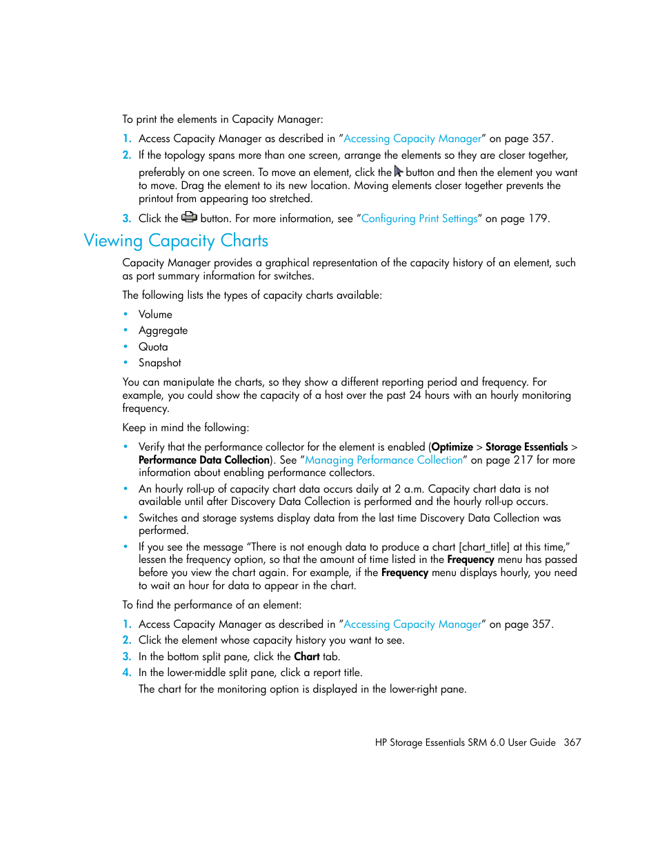 Viewing capacity charts | HP Storage Essentials Enterprise Edition Software User Manual | Page 405 / 798