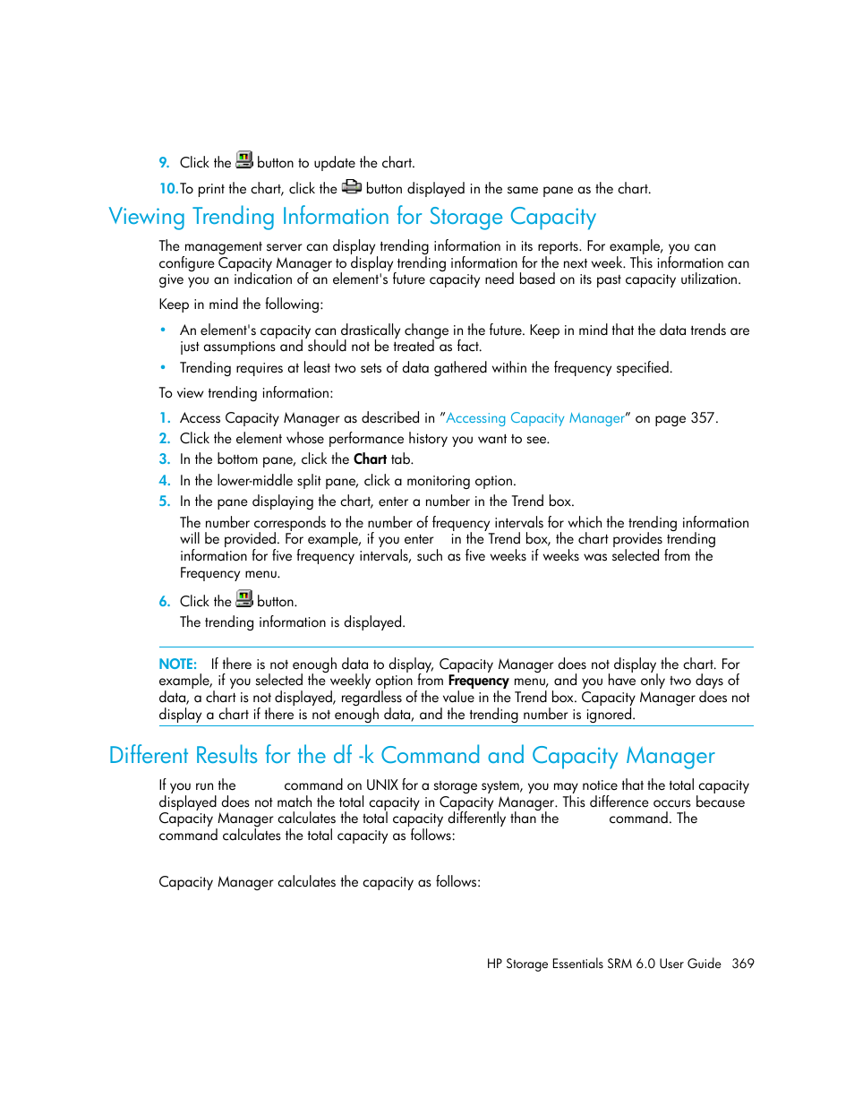 Viewing trending information for storage capacity, Viewing trending information for, Storage capacity | HP Storage Essentials Enterprise Edition Software User Manual | Page 407 / 798