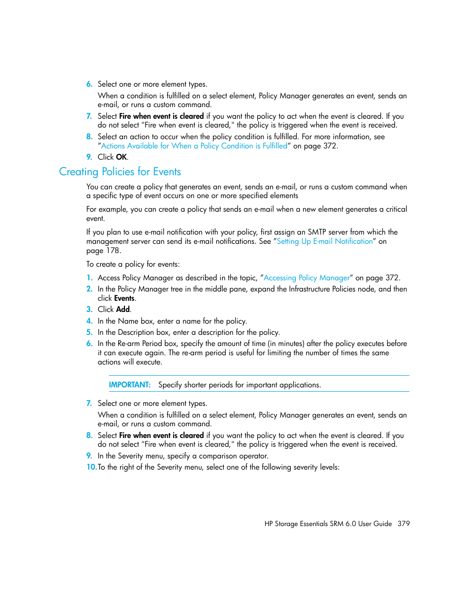Creating policies for events | HP Storage Essentials Enterprise Edition Software User Manual | Page 417 / 798