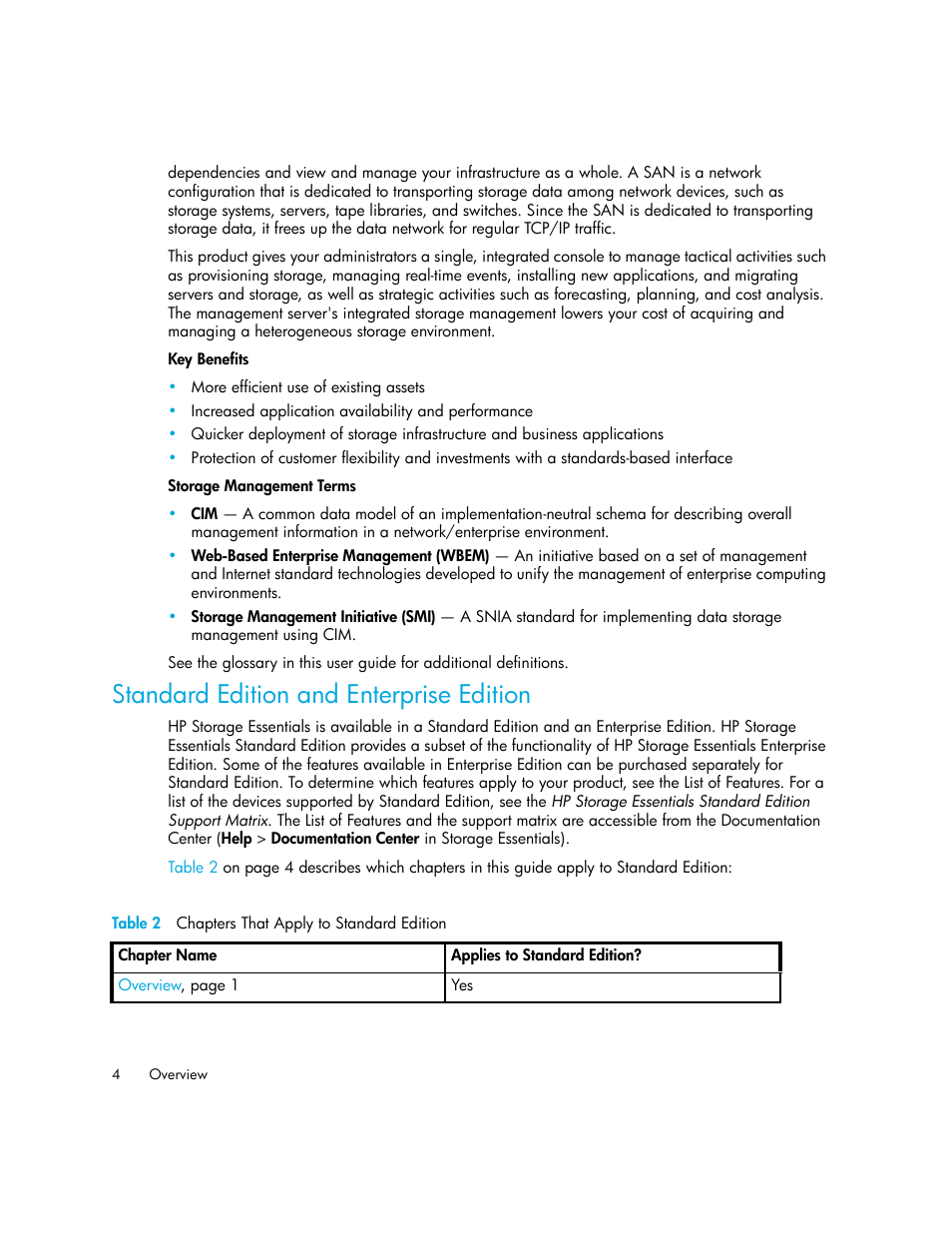 Standard edition and enterprise edition, 2 chapters that apply to standard edition | HP Storage Essentials Enterprise Edition Software User Manual | Page 42 / 798