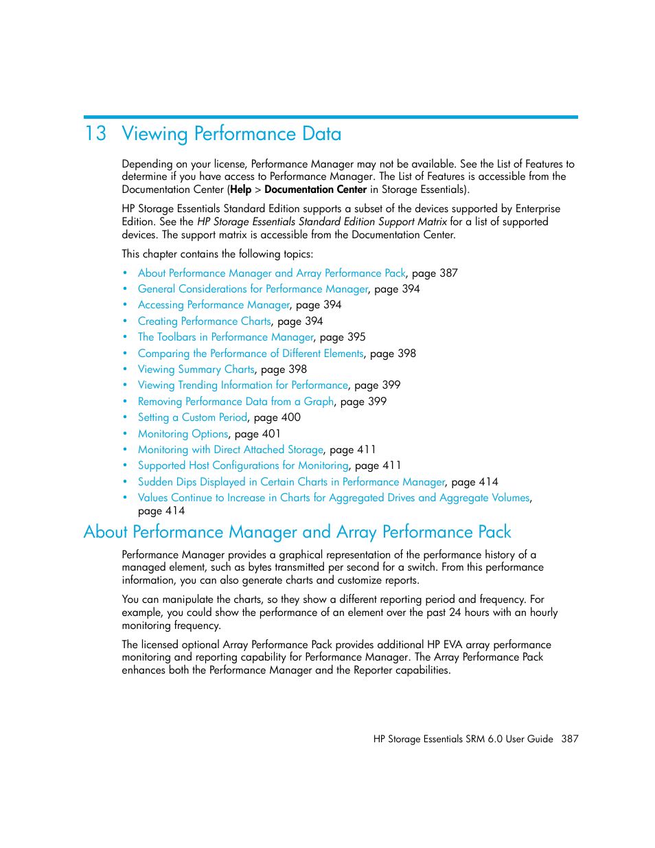 Viewing performance data, 13viewing performance data, 13 viewing performance data | HP Storage Essentials Enterprise Edition Software User Manual | Page 425 / 798