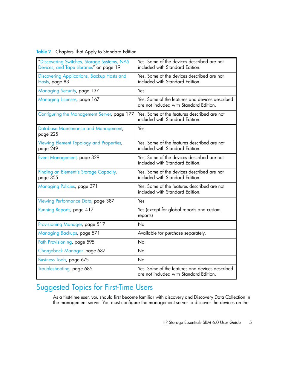 Suggested topics for first-time users | HP Storage Essentials Enterprise Edition Software User Manual | Page 43 / 798